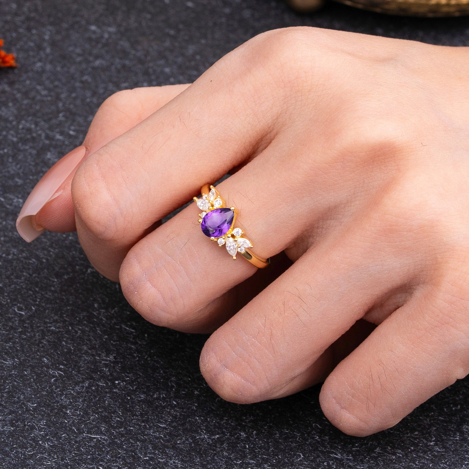 Unique Pear Shaped Amethyst Engagement Ring for Women