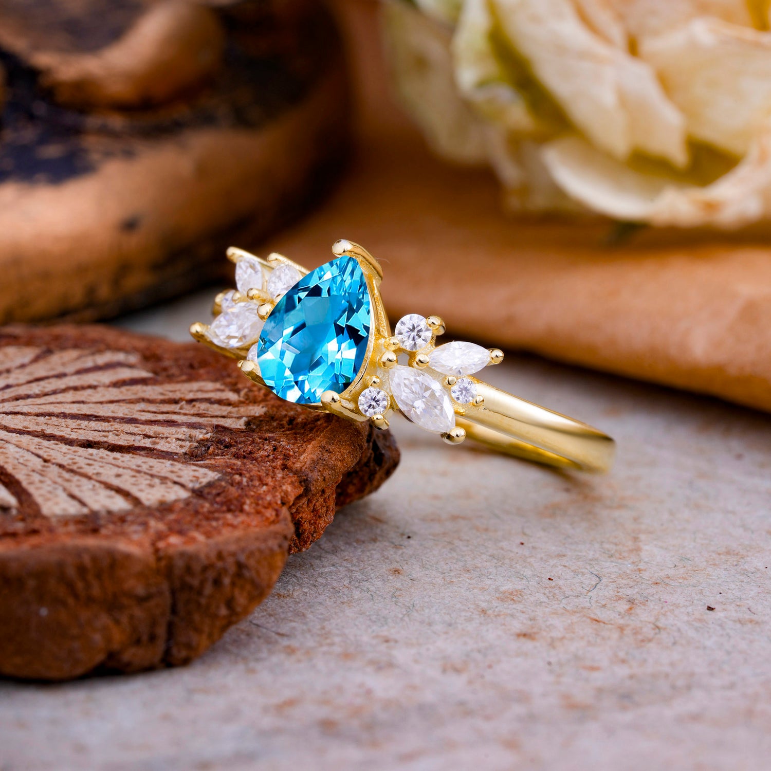 Unique Pear Shaped Aquamarine Engagement Ring for Women