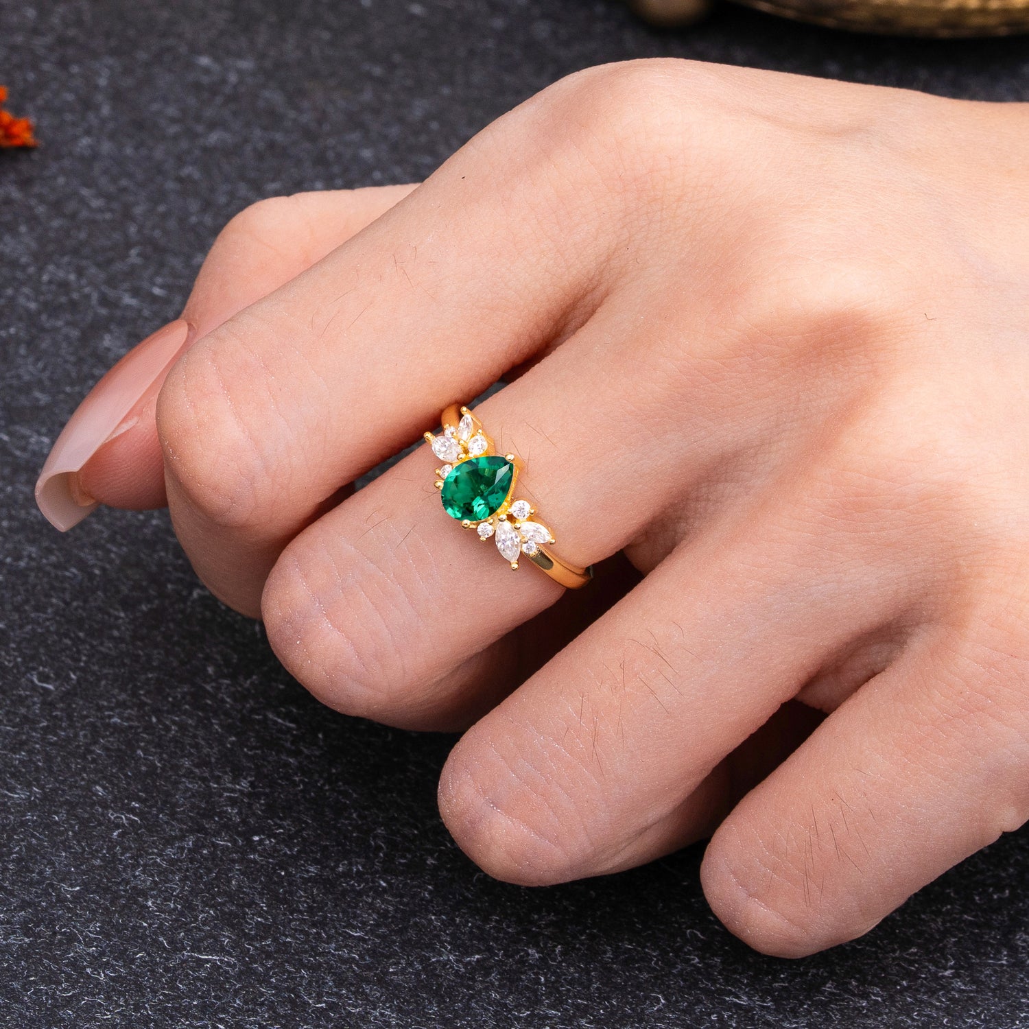 Unique Pear Shaped Emerald Engagement Ring for Women