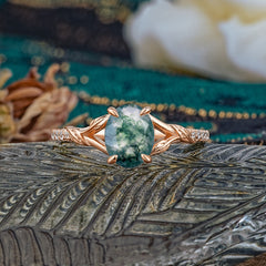 Heirloom 4-Prong Oval Cut Natural Moss Agate Engagement Ring