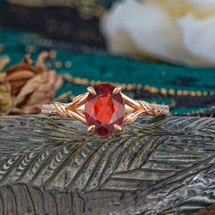 Heirloom 4-Prong Oval Cut Garnet Engagement Ring