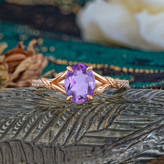 Heirloom 4-Prong Oval Cut Amethyst Engagement Ring