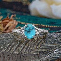 Heirloom 4-Prong Oval Cut Turquoise Engagement Ring