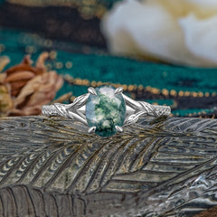 Heirloom 4-Prong Oval Cut Natural Moss Agate Engagement Ring