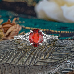 Heirloom 4-Prong Oval Cut Garnet Engagement Ring