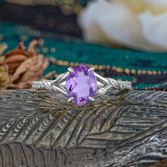 Heirloom 4-Prong Oval Cut Amethyst Engagement Ring