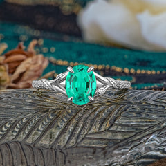 Heirloom 4-Prong Oval Cut Emerald Engagement Ring