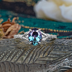 Heirloom 4-Prong Oval Cut Alexandrite Engagement Ring