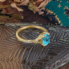 Heirloom 4-Prong Oval Cut Turquoise Engagement Ring