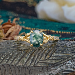 Heirloom 4-Prong Oval Cut Natural Moss Agate Engagement Ring