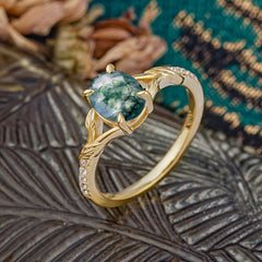 Heirloom 4-Prong Oval Cut Natural Moss Agate Engagement Ring