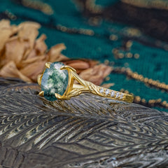 Heirloom 4-Prong Oval Cut Natural Moss Agate Engagement Ring