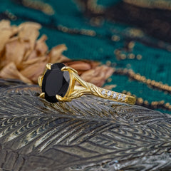 Heirloom 4-Prong Oval Cut Black Onyx Engagement Ring