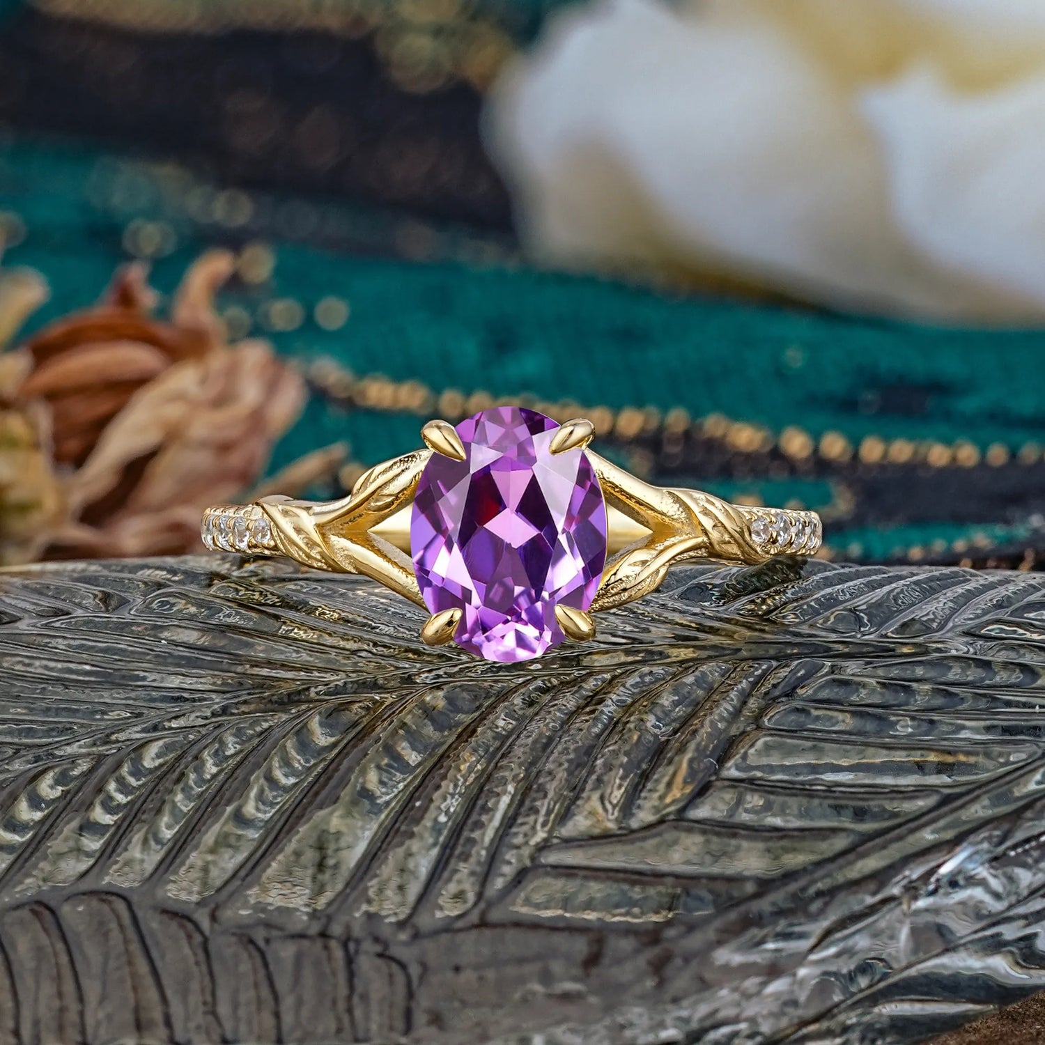 Heirloom 4-Prong Oval Cut Amethyst Engagement Ring