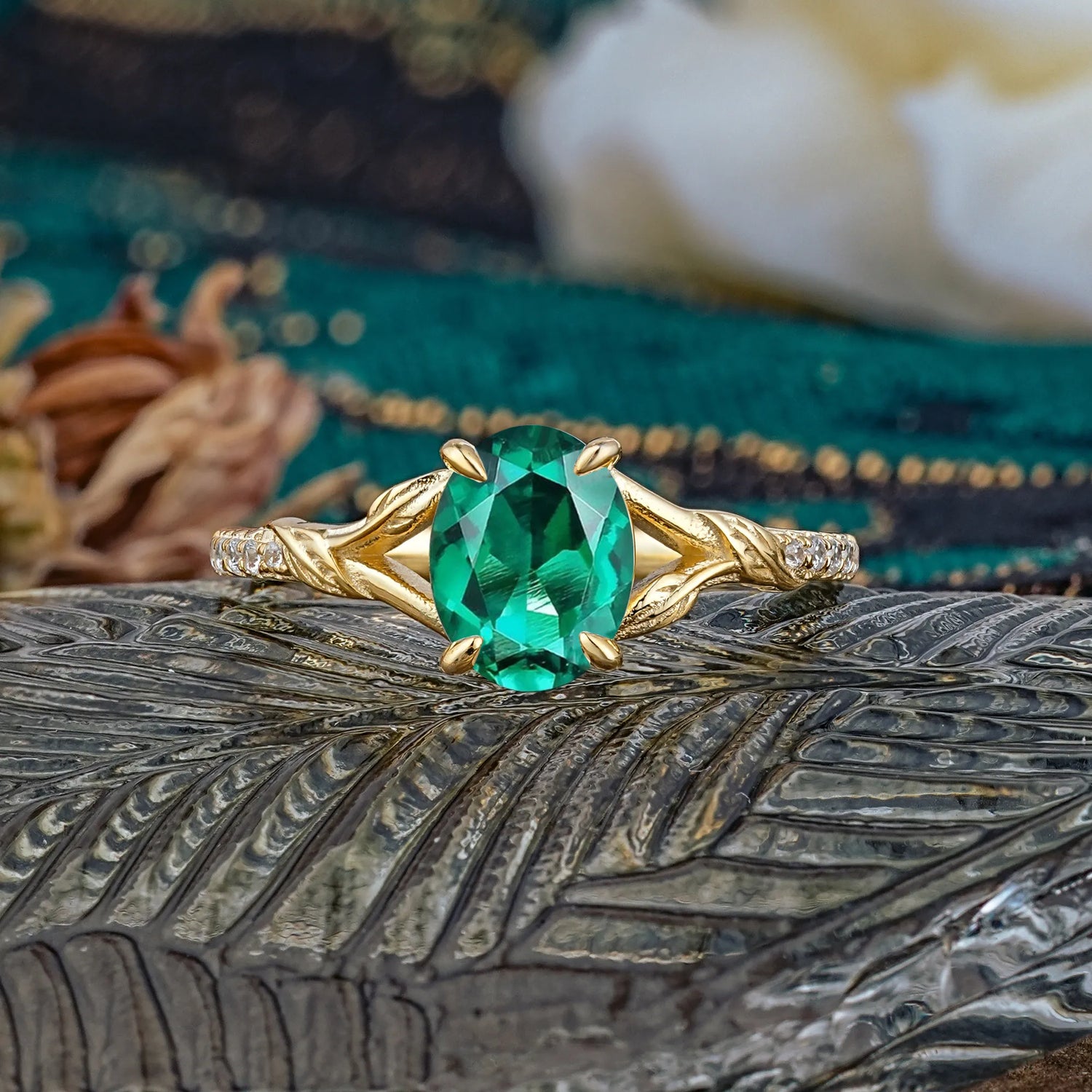 Heirloom 4-Prong Oval Cut Emerald Engagement Ring