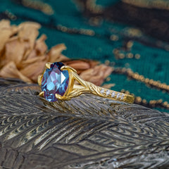 Heirloom 4-Prong Oval Cut Alexandrite Engagement Ring