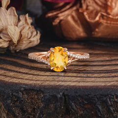 Luxury 4-Prong Oval Cut Natural Citrine Engagement Ring