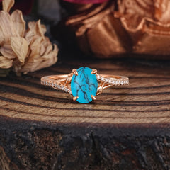 Luxury 4-Prong Oval Turquoise Engagement Ring