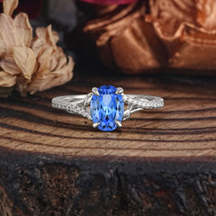Luxury 4-Prong Oval Cut Sapphire Engagement Ring