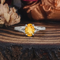 Luxury 4-Prong Oval Cut Natural Citrine Engagement Ring