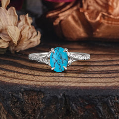 Luxury 4-Prong Oval Turquoise Engagement Ring