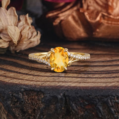 Luxury 4-Prong Oval Cut Natural Citrine Engagement Ring