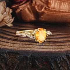 Luxury 4-Prong Oval Cut Natural Citrine Engagement Ring