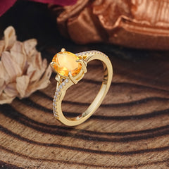 Luxury 4-Prong Oval Cut Natural Citrine Engagement Ring