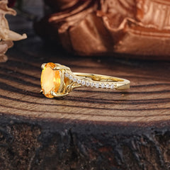 Luxury 4-Prong Oval Cut Natural Citrine Engagement Ring