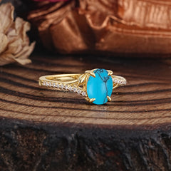 Luxury 4-Prong Oval Turquoise Engagement Ring