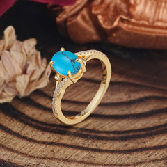 Luxury 4-Prong Oval Turquoise Engagement Ring