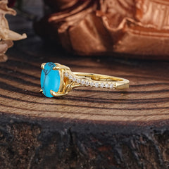 Luxury 4-Prong Oval Turquoise Engagement Ring
