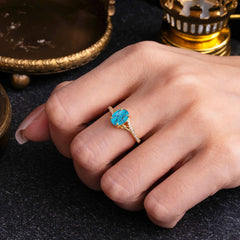 Luxury Vintage 4-Prong Emerald-Cut Turquoise Ring Set