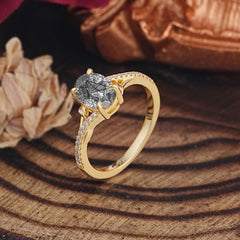 Luxury 4-Prong Oval Cut Natural Black Rutilated Quartz Engagement Ring
