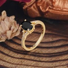 Luxury 4-Prong Oval Cut Natural Black Onyx Engagement Ring