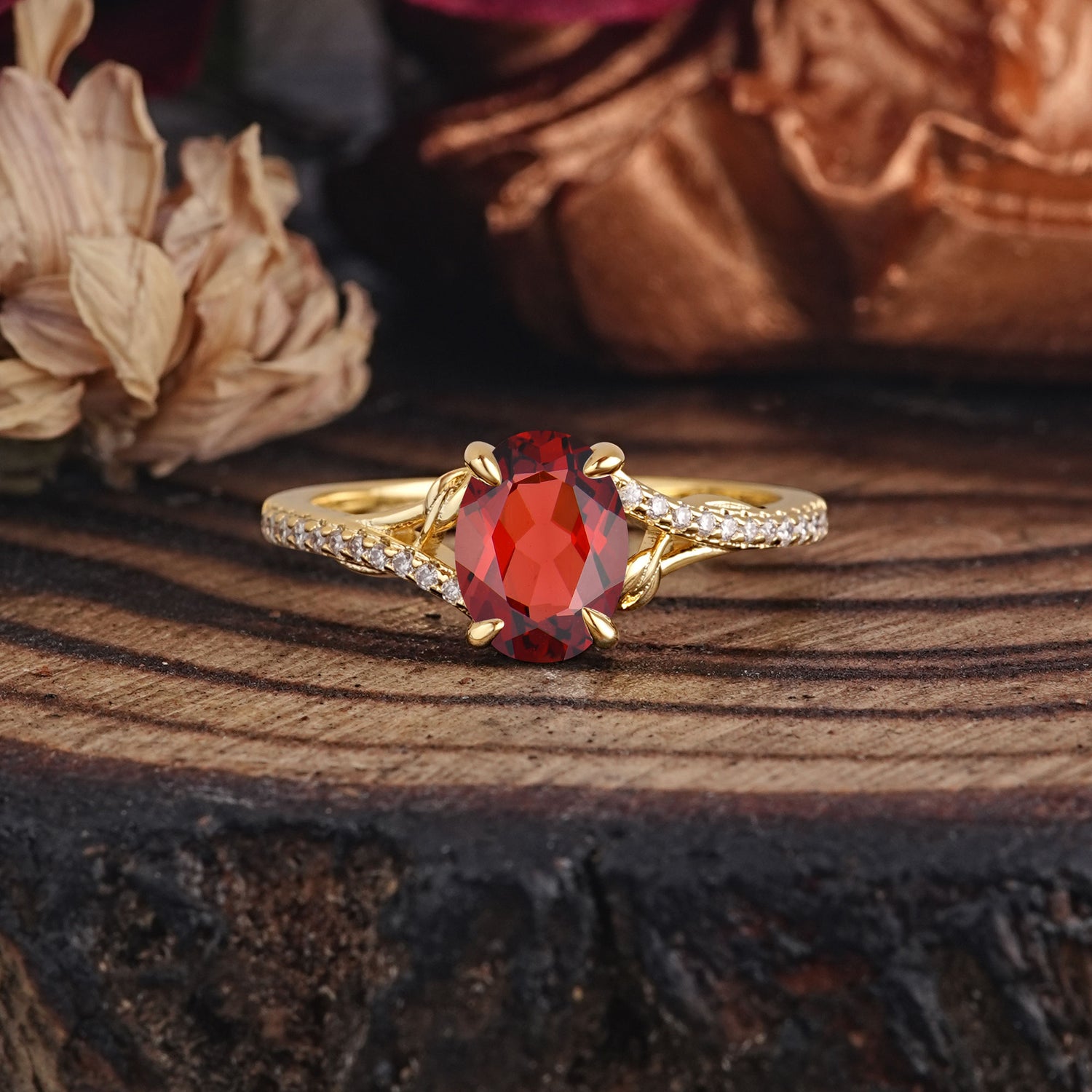 Luxury 4-Prong Oval Cut Natural Garnet Engagement Ring