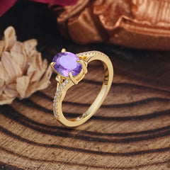 Luxury 4-Prong Oval Cut Natural Amethyst Engagement Ring
