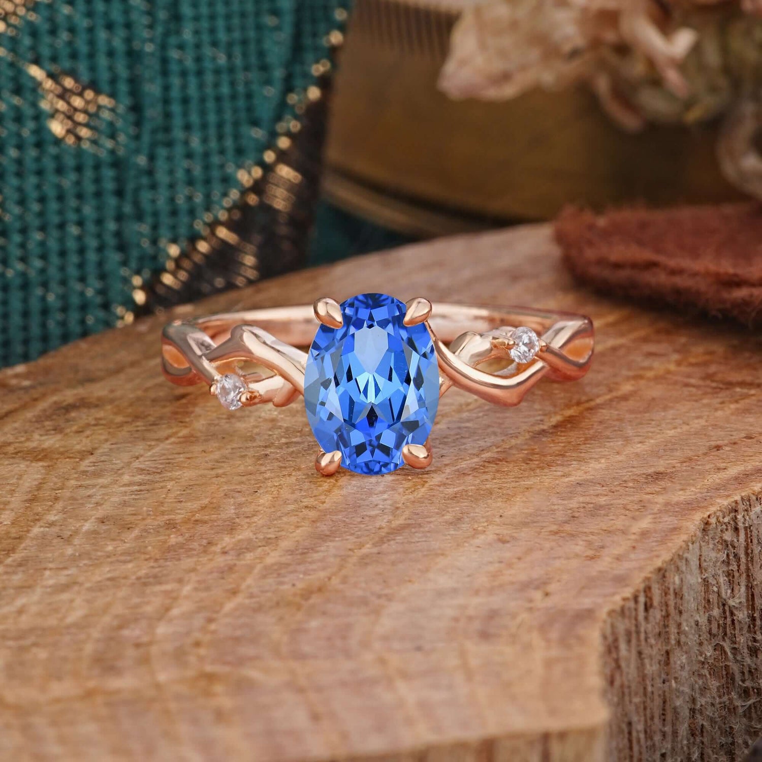 Artistic Twisted Shank Oval Cut Sapphire Engagement Ring - Romalar Jewelry