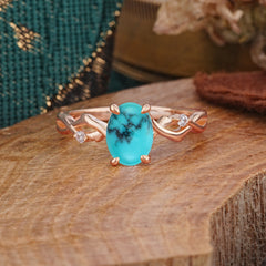 Artistic Twisted Shank Oval Cut Turquoise Engagement Ring