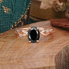 Artistic Twisted Shank Oval Cut Black Onyx Engagement Ring