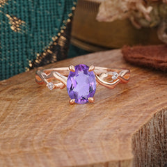 Artistic Twisted Shank Oval Cut Amethyst Engagement Ring