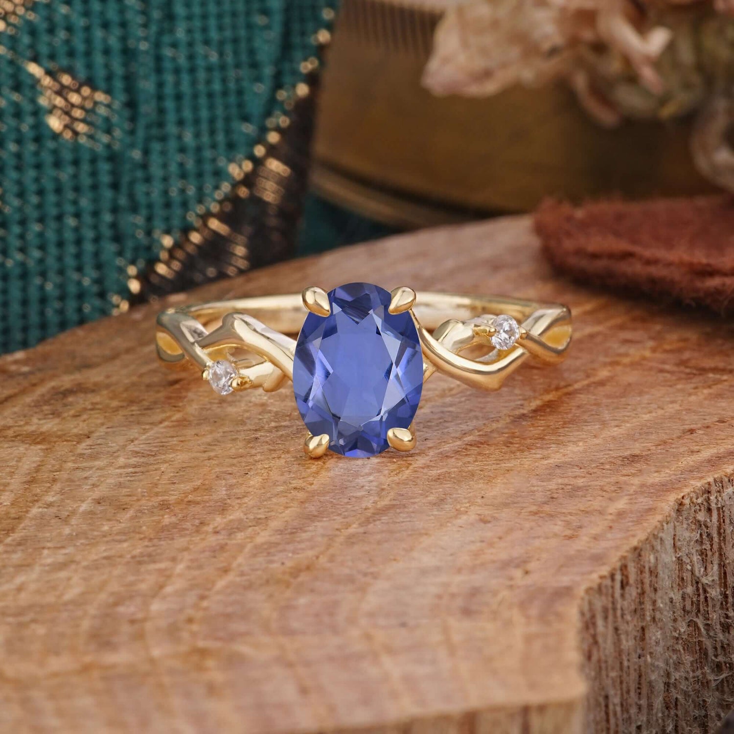 Artistic Twisted Shank Oval Cut Tanzanite Engagement Ring - Romalar Jewelry