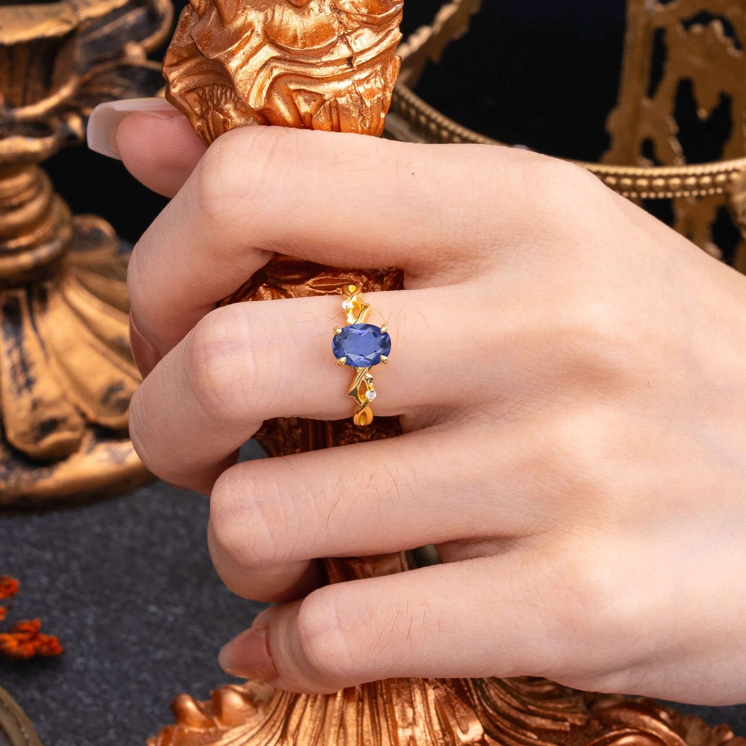 Artistic Twisted Shank Oval Cut Tanzanite Engagement Ring - Romalar Jewelry