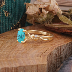 Artistic Twisted Shank Oval Cut Turquoise Engagement Ring