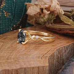 Artistic Twisted Shank Oval Cut Black Rutilated Quartz Engagement Ring