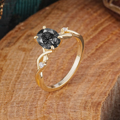 Artistic Twisted Shank Oval Cut Black Rutilated Quartz Engagement Ring
