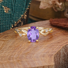 Artistic Twisted Shank Oval Cut Amethyst Engagement Ring