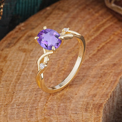 Artistic Twisted Shank Oval Cut Amethyst Engagement Ring