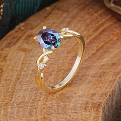 Artistic Twisted Shank Oval Cut Alexandrite Engagement Ring