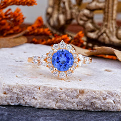 Luxury 4-Prong Round Cut Sapphire Engagement Ring